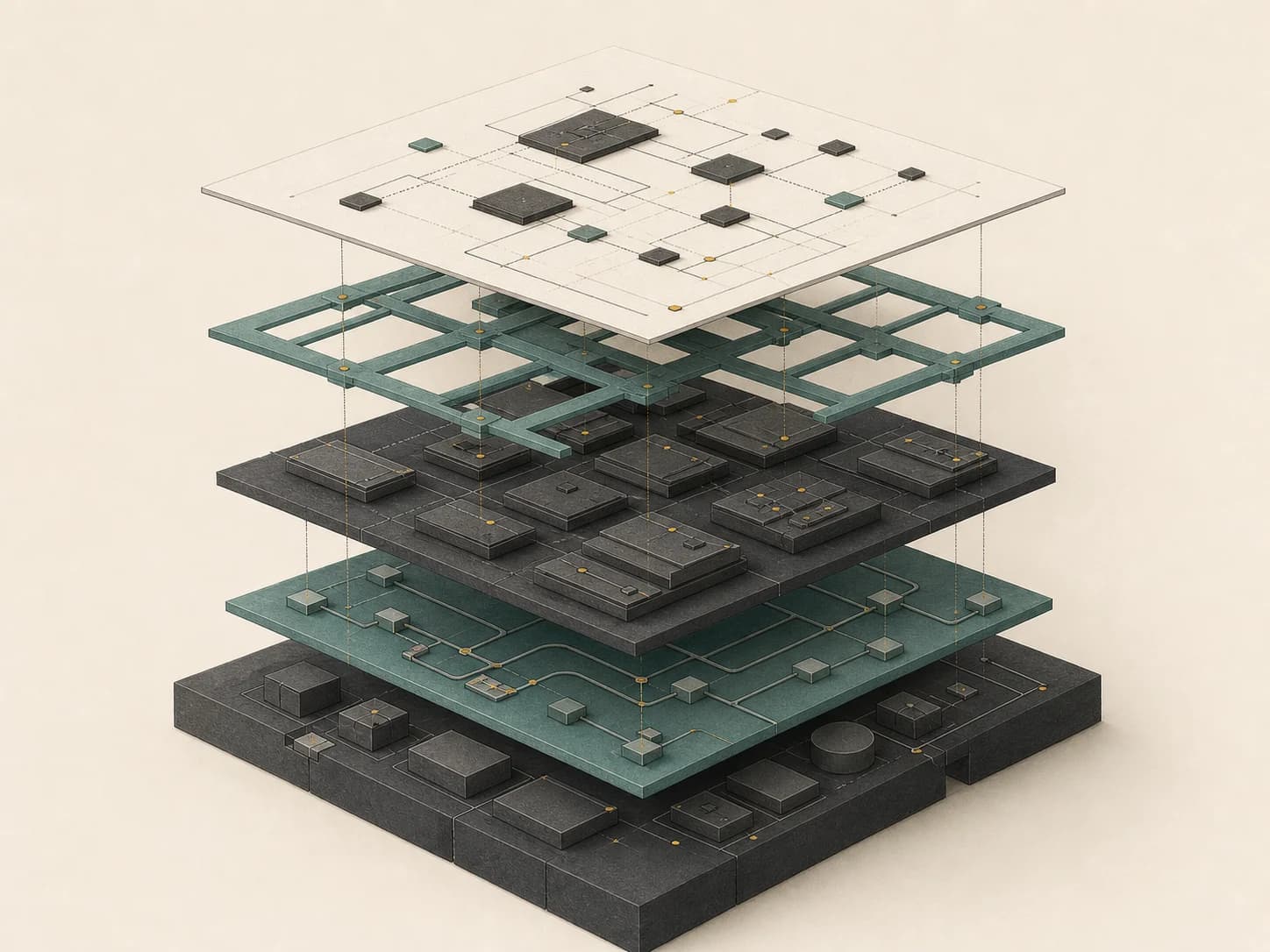 Exploded platform architecture with connected technical layers