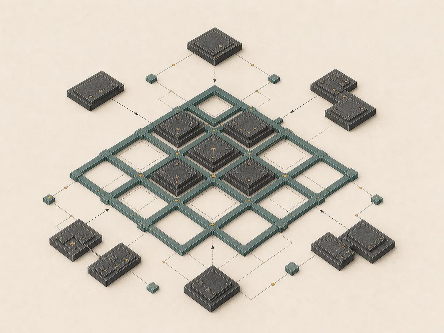 Compatible modules joining an expandable team structure